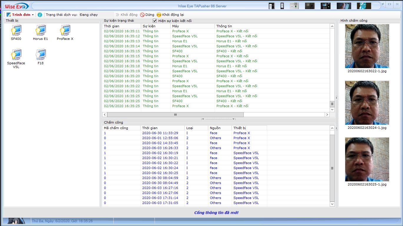 Giao diện phần mềm Wise Eye TAPusher Server