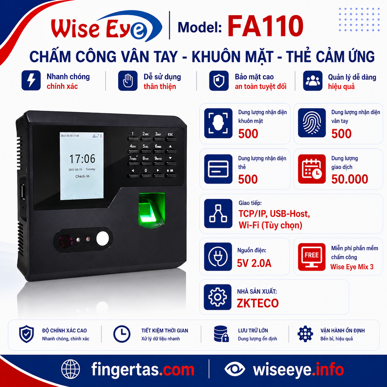 Máy chấm công khuôn mặt FA110 Máy chấm công khuôn mặt FA110
