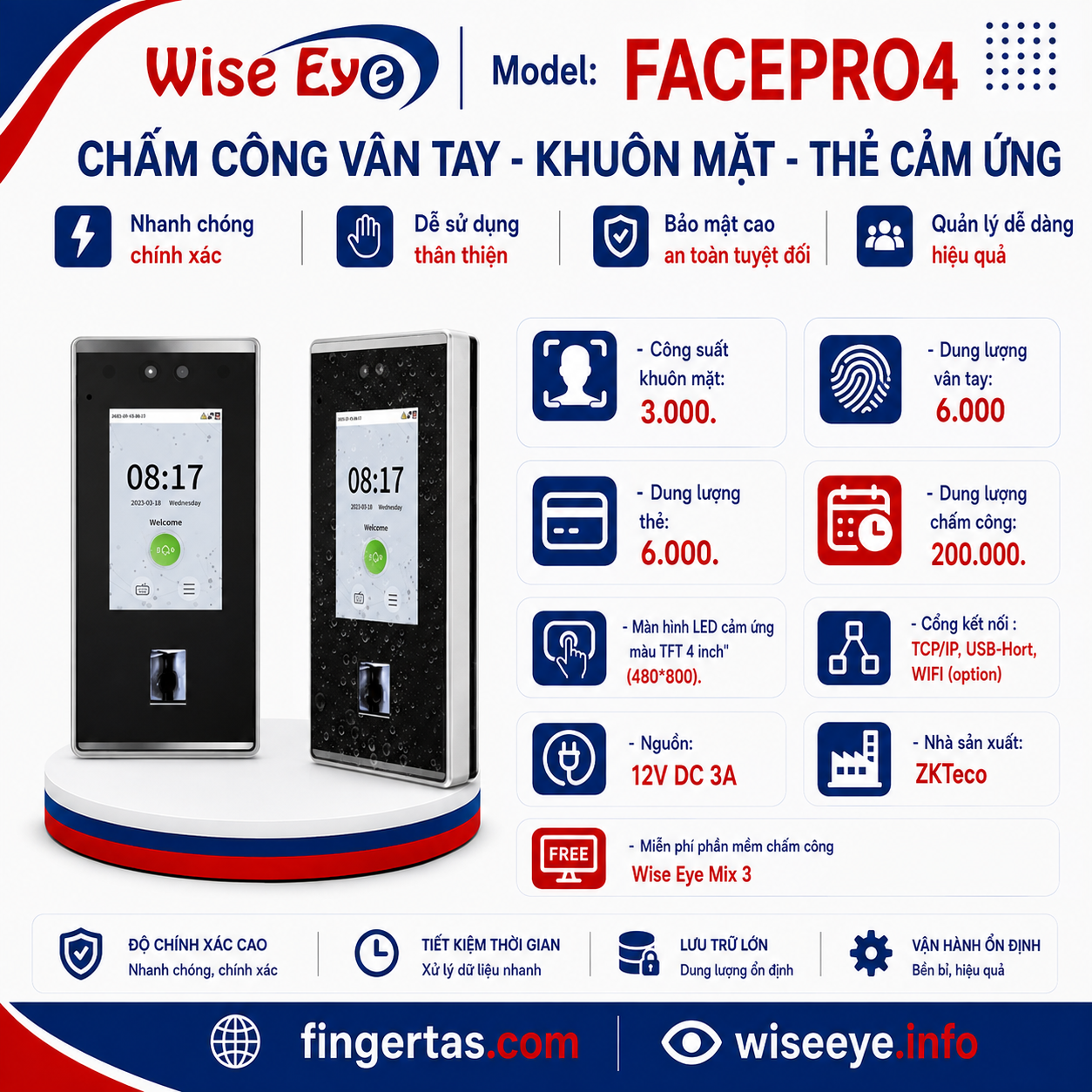 Máy Chấm Công Bằng Khuôn Mặt FACEPRO4