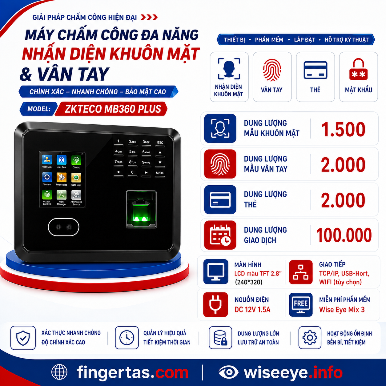 Máy Chấm Công Khuôn Mặt ZKTeco MB360 Plus Máy Chấm Công Khuôn Mặt ZKTeco MB360 Plus