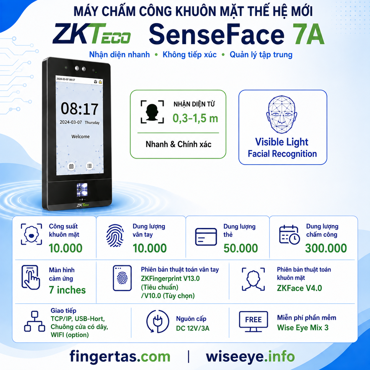 Máy Chấm Công Bằng Khuôn Mặt ZKTECO SenseFace 7A Máy Chấm Công Bằng Khuôn Mặt ZKTECO SenseFace 7A