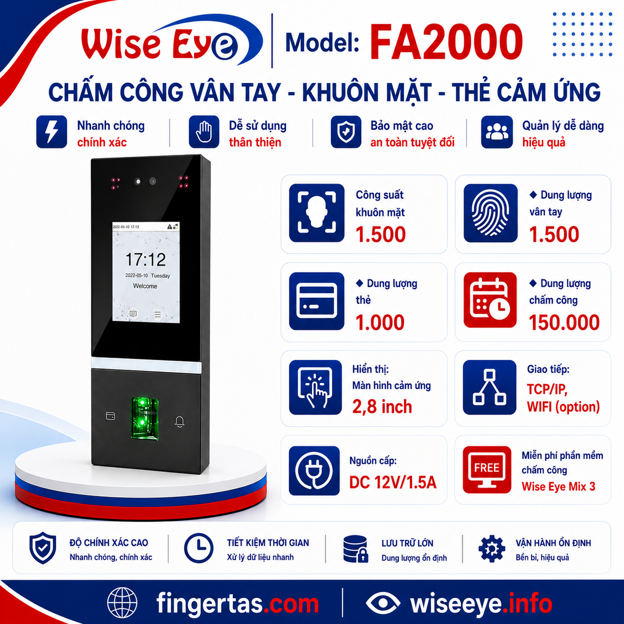 Máy chấm công bằng khuôn mặt FA2000 Máy chấm công bằng khuôn mặt FA2000
