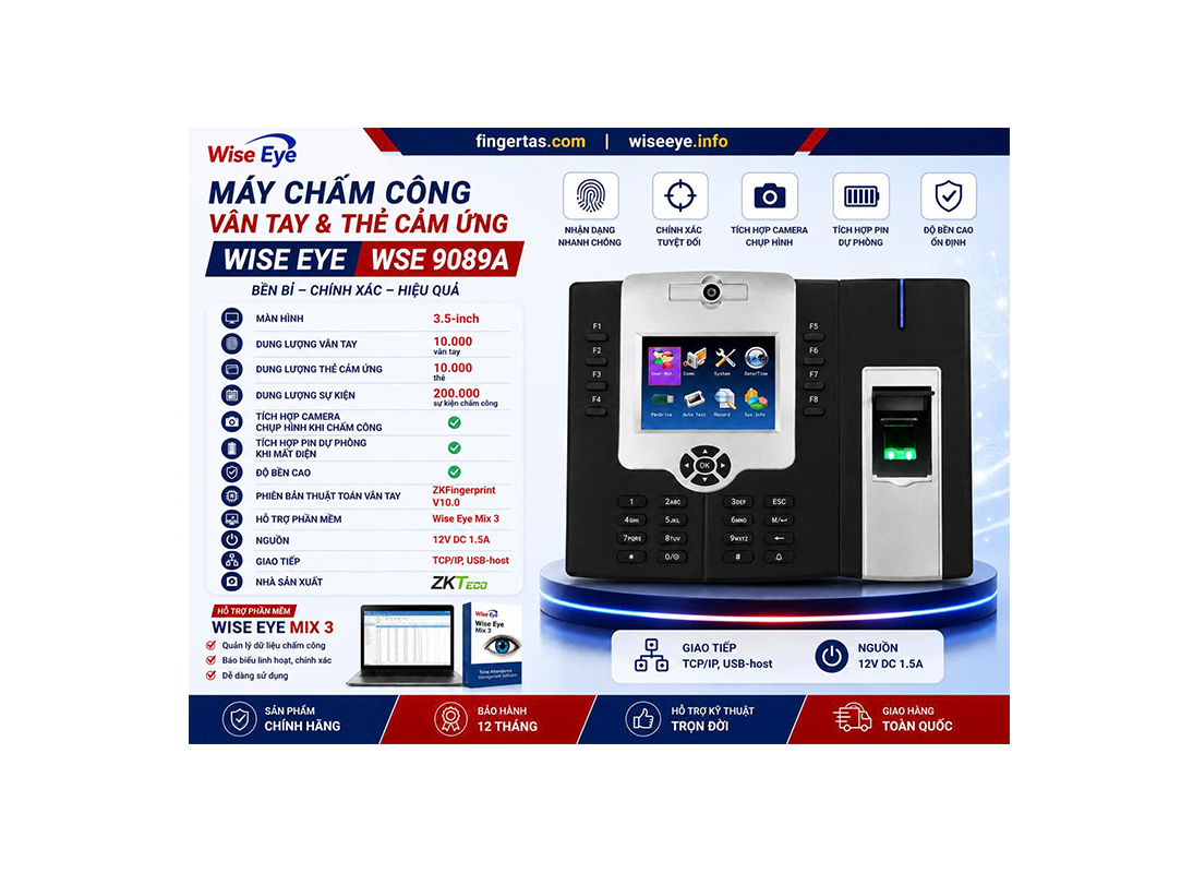 Máy Chấm Công Bằng Dấu Vân Tay Wise Eye WSE-9089A