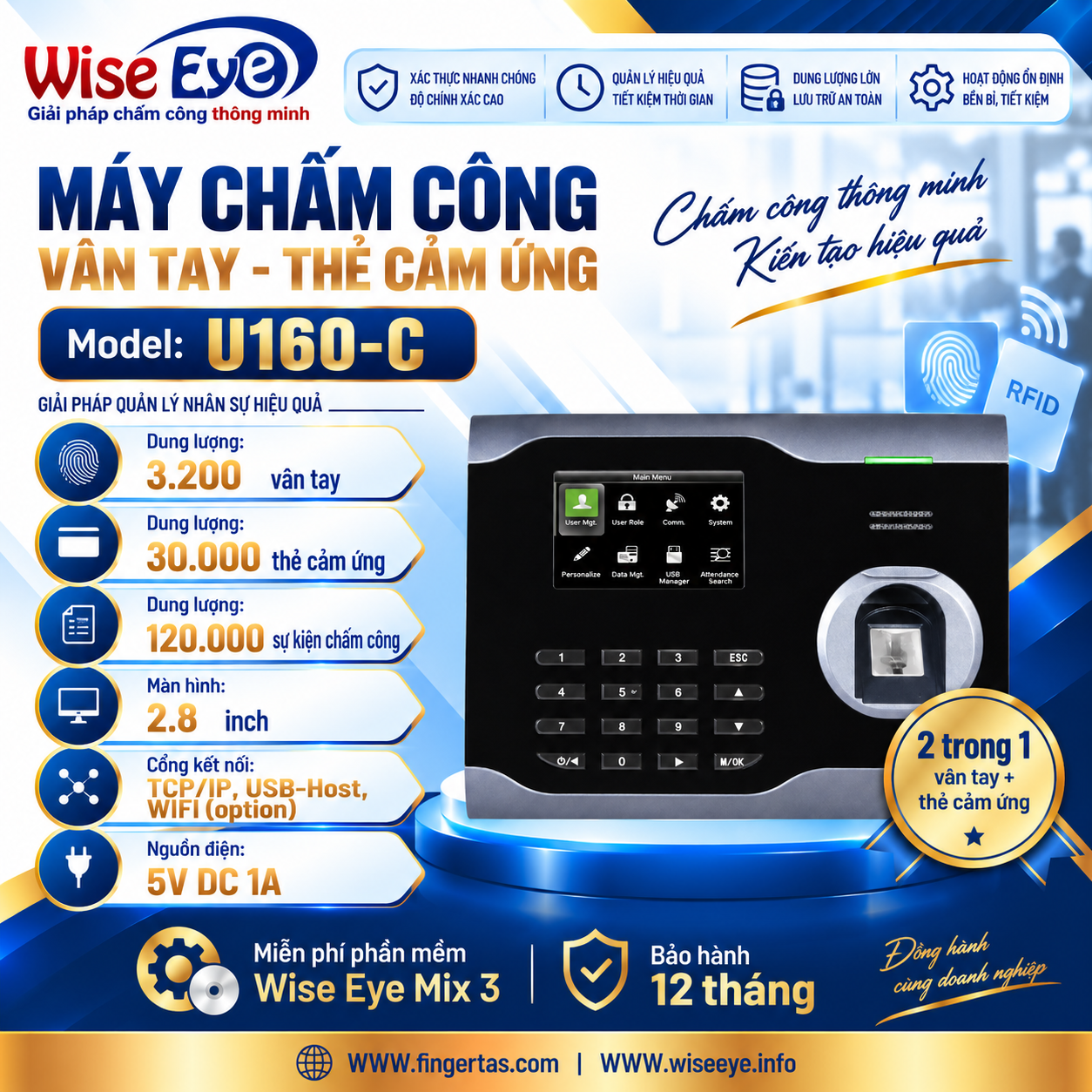 Máy Chấm Công Vân Tay U160-C
