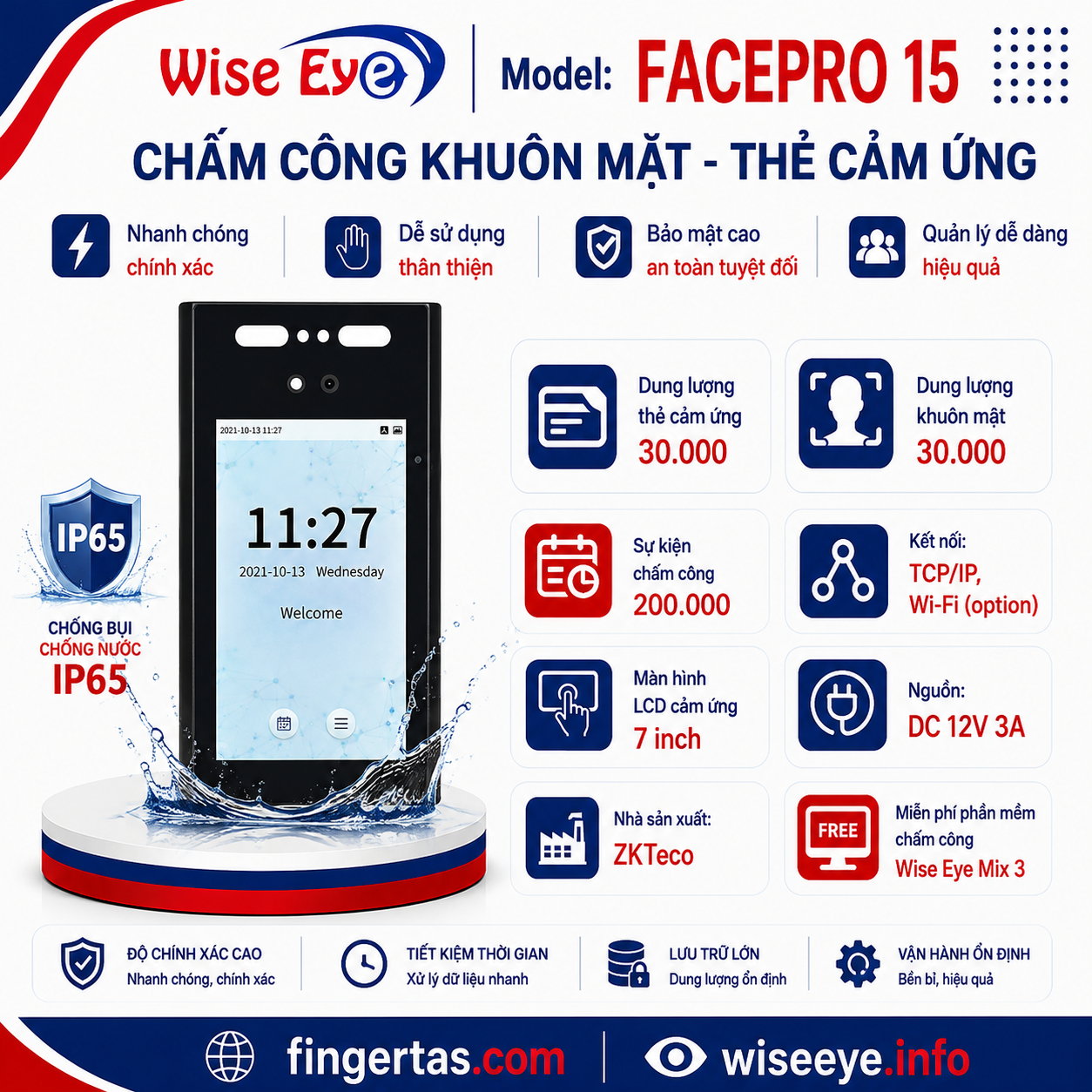 Máy chấm công khuôn mặt FACEPRO 15 Máy chấm công khuôn mặt FACEPRO 15