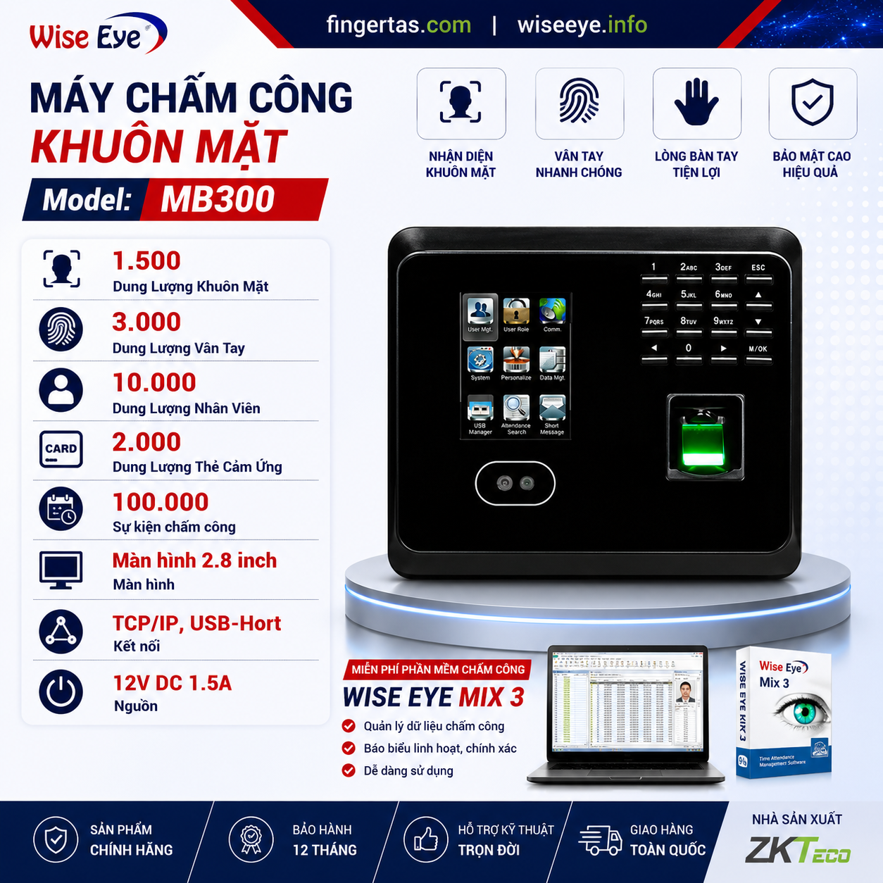 Máy chấm công khuôn mặt MB300 Máy chấm công khuôn mặt MB300
