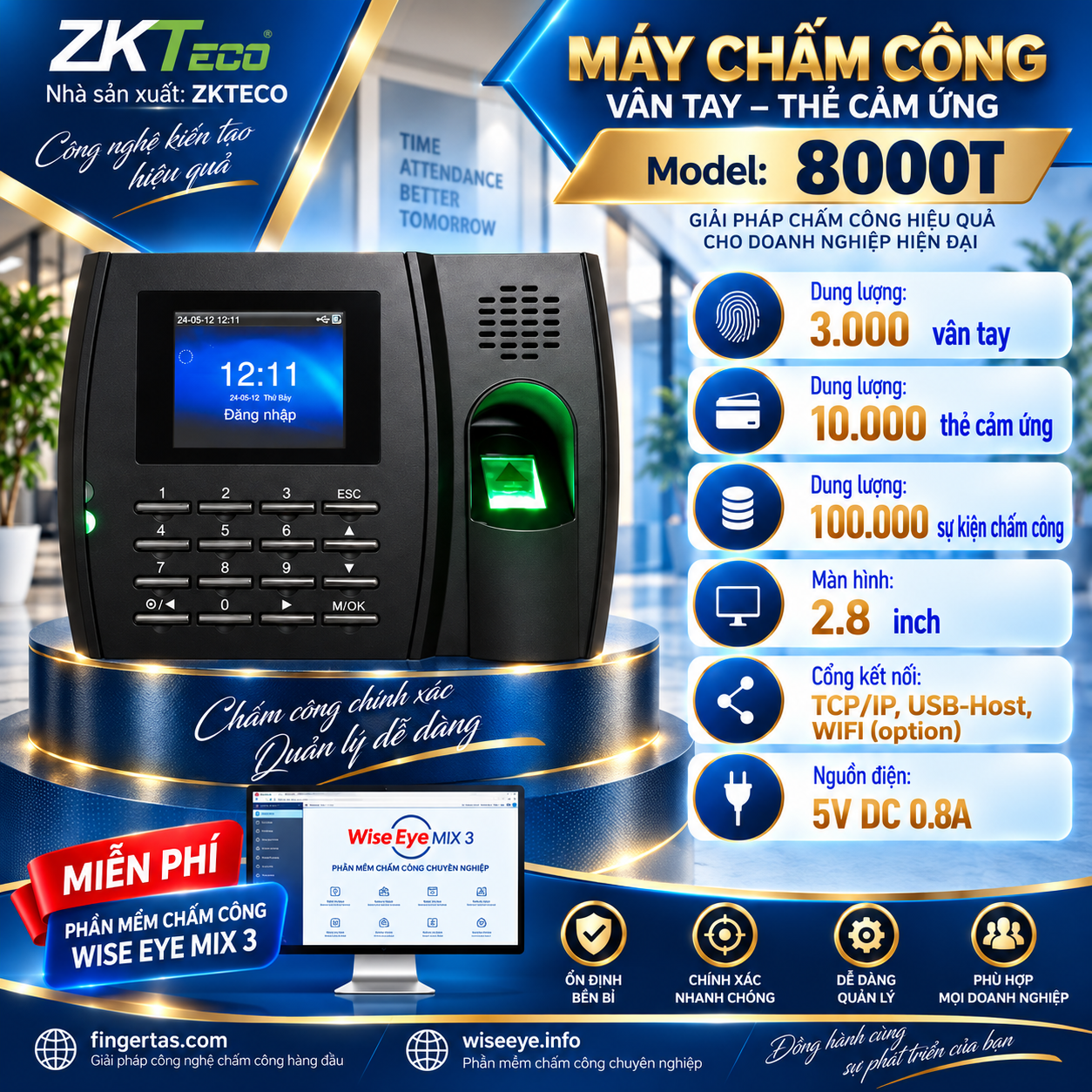 Máy chấm công vân tay 8000T